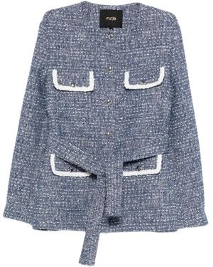 Maje Button-Front Tweed Jacket - Blue