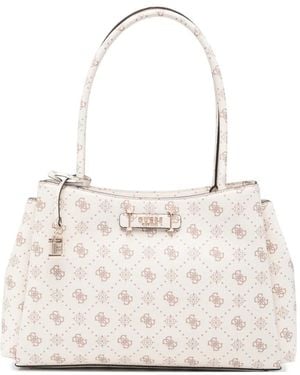 Guess Carrie Logo-Pattern Padlock-Detail Tote Bag - Natural