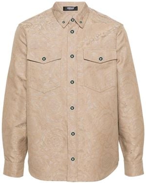 Versace Barocco-Jacquard Cotton Shirt - Natural