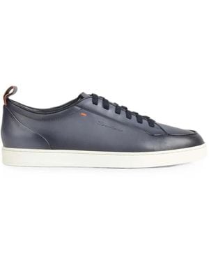 Santoni Logo-Debossed Leather Trainers - Blue