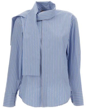 Plan C Striped Scarf Shirt - Blue