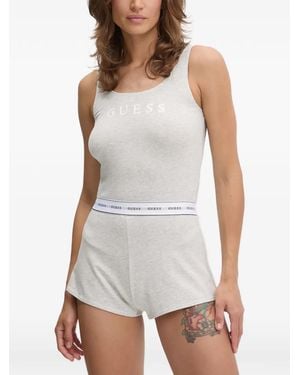 Guess Logo-Print Scoop-Neck Sleepsuit Set - White