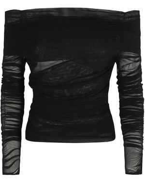 FEDERICA TOSI Off-Shoulder Mesh Blouse - Black