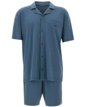 Emporio Armani Logo Jersey Pyjamas - Blue