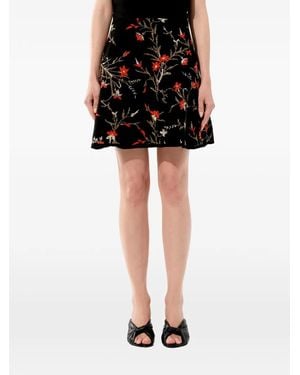 Balenciaga Floral-Embroidered A-Line Midi Skirt - Black
