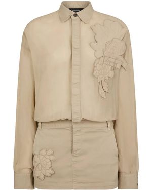 DSquared² Floral-Appliqué Cotton Shirt Dress - Natural