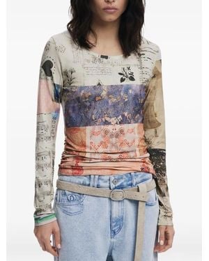 Desigual Collage Ruched Long-Sleeved T-Shirt - Grey
