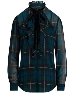 Ralph Lauren Ruffled-Neck Plaid Shirt - Blue