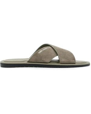KARL LAGERFELD Criss-Cross Suede Slides - Green