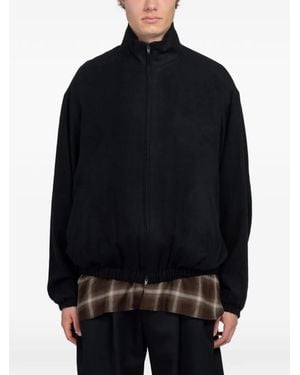 Ssstein Shirred Flannel Bomber Jacket - Black