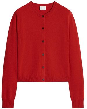 Closed Crew-Neck Long-Sleeve Cardigan - Red