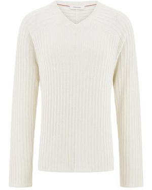 Ferragamo V-Neck Ribbed Sweater - White