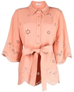 Elie Saab Embroidered Cady Tied-Waist Blouse - Pink