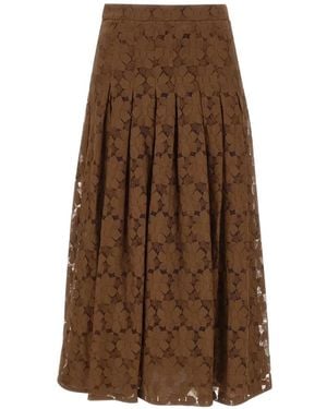 Max Mara Floral-Lace Midi Skirt - Brown
