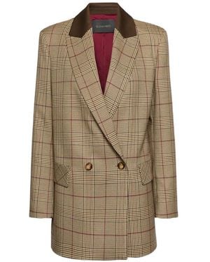 Elena Miro Prince Of Wales-Check Double-Breasted Blazer - Brown