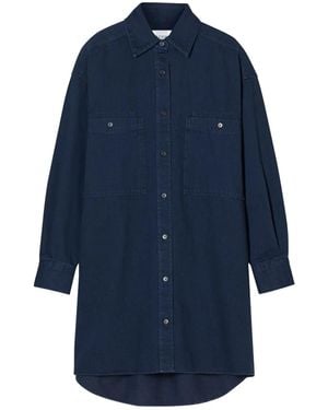 Closed Double-pocket Shirt Dress - Blue