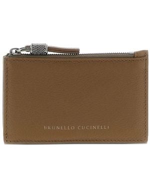 Brunello Cucinelli Embossed-Logo Zipper Card Holder - Brown