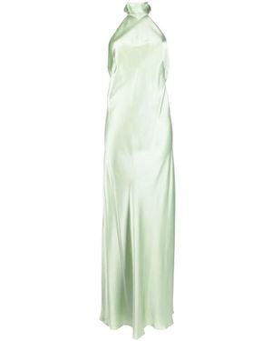 Michelle Mason Backless Halter-Neck Tie Gown - Green
