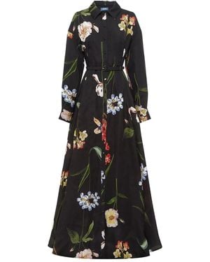 LEO LIN Robe-Chemise Ceinturée À Fleurs - Noir