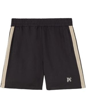 Palm Angels Monogram-Embroidered Striped Shorts - Black