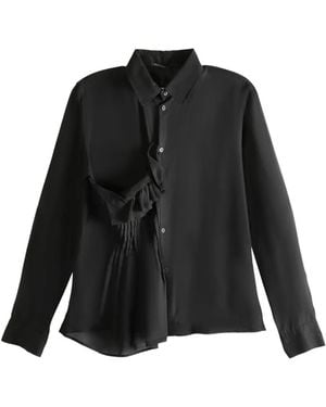 Yohji Yamamoto Pleated Ruffle Shirt - ブラック