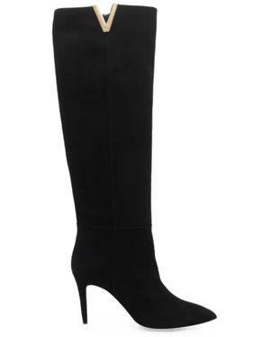 Via Roma 15 Pointed-Toe Suede Boots - Black