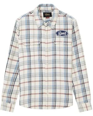 Deus Ex Machina Check-Print Logo-Patch Shirt - White