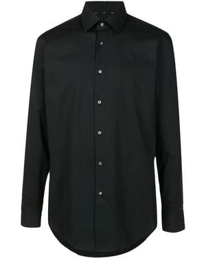 BOSS Curved-Hem Button-Down Shirt - Black