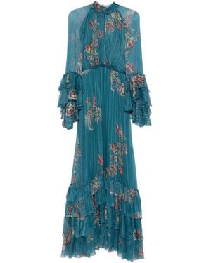 Etro Ruffled Floral-Print Maxi Dress - Blue