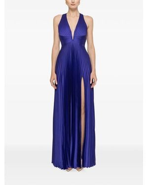 Nissa Pleated Satin Maxi Dress - Blue