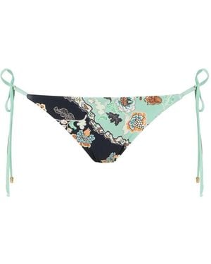 Roberto Cavalli Floral-Print Side-Tie Bikini Bottoms - White