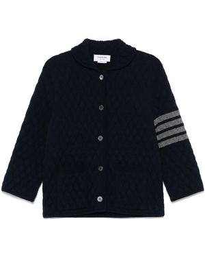 Thom Browne Quilted Knited Jacquard Merino Wool 4-Bar Work Jacket - Blue