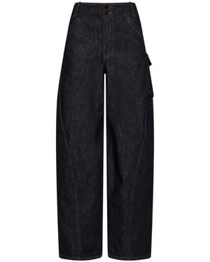 Self-Portrait Barrel-Leg Cargo Jeans - Black