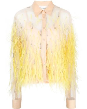 Des Phemmes Feather-Detail Button-Up Shirt - Yellow