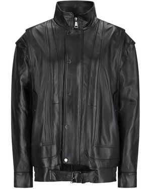 Alessandra Rich Removable-Sleeve Leather Bomber Jacket - Black