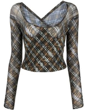 KNWLS Scythe Check-Print Top - Black