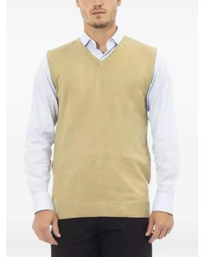 Alpha Studio V-Neck Sleveless Knitted Vest - Natural