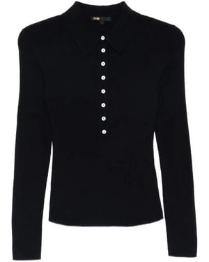 Maje Long-Sleeve Knitted Polo Top - Blue