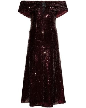 Self-Portrait Sequinned Off-Shoulder Dress - Purple