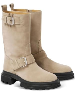 Hogan Buckled Biker Boots - Natural