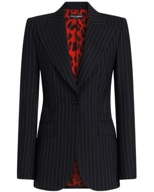 Dolce & Gabbana Einreihige Turlington Jacke Aus Wolle Mit Nadelstreifen - Schwarz