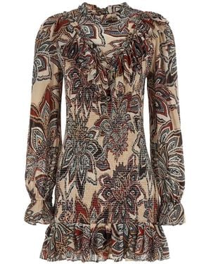 FARM Rio Tapestry Ruffled Smocked Dress - Multicolour