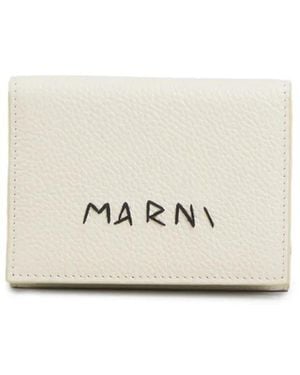 Marni Leather Trifold Wallet With Mending-Embroidery - White