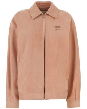 Miu Miu Waxed Suede Blouson Jacket - Pink