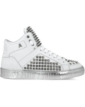 Philipp Plein Stud-Detail Leather Trainers - White