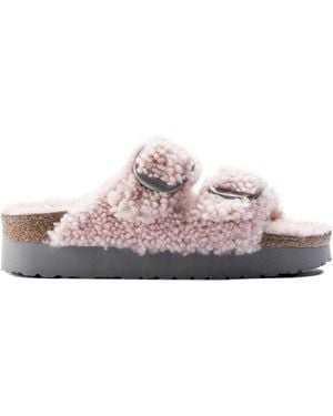 Birkenstock Arizona Big Buckle Shearling "Teddy Crystal Rose" Sandals - Pink