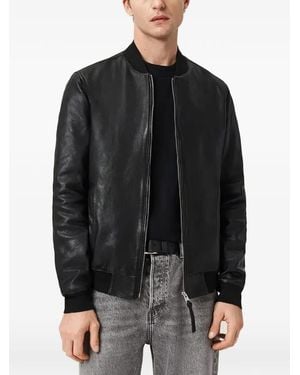 AllSaints Zip-Up Leather Bomber Jacket - Black