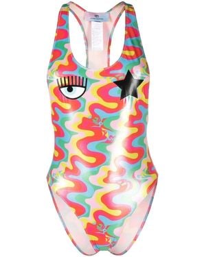 Chiara Ferragni Abstract-Print Racerback One-Piece - Red