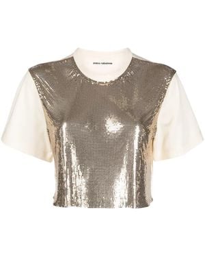 Rabanne Chainmail-Panel Cropped T-Shirt - Gray