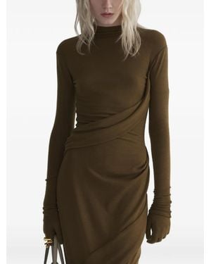 Mugler Midi Draped Turtleneck Dress - Green